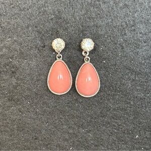 Vintage Signed Avon Silvertone & Coral Lucite/Rhinestone Earrings